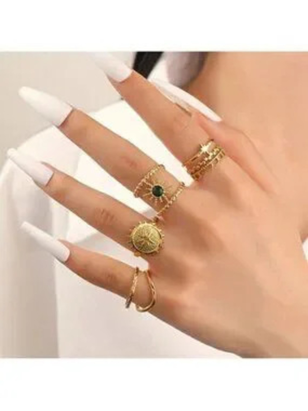 Gold Plated Stainless Steel 4pc Sun Ring Set | Adjustable Size 7